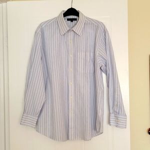 Tommy Hilfiger Men's Blue and White Striped Shirt- Size 16 1/2